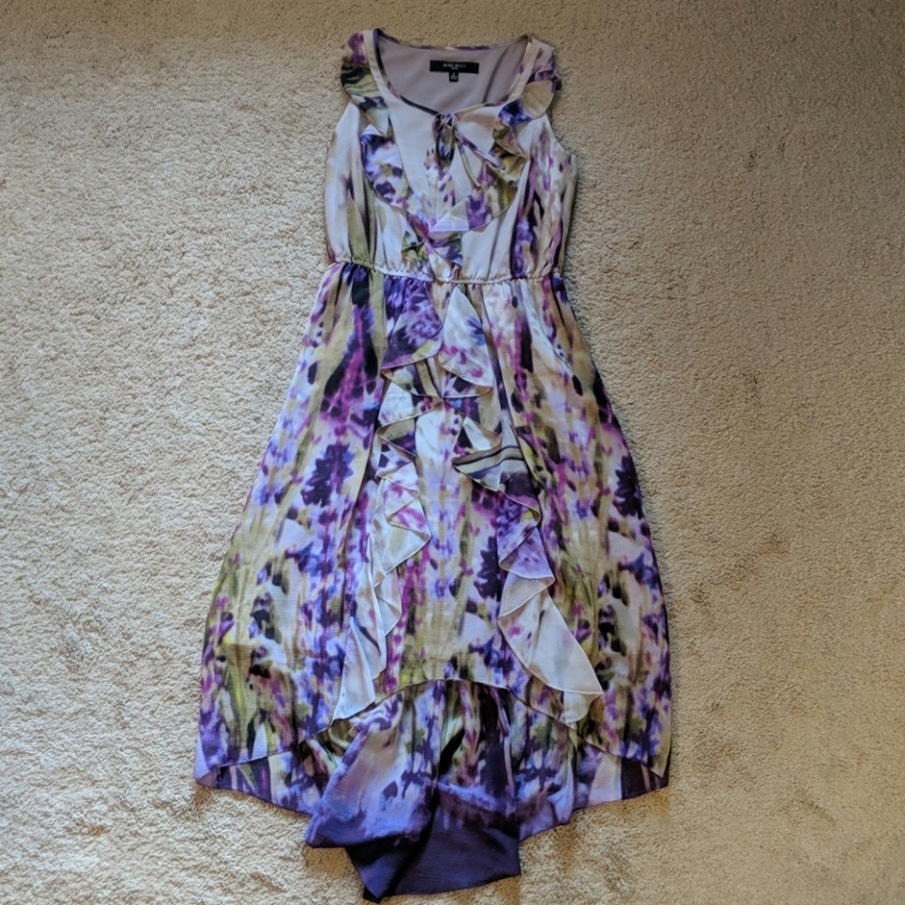 Nine West Print High Low Dress - Ruffle Front